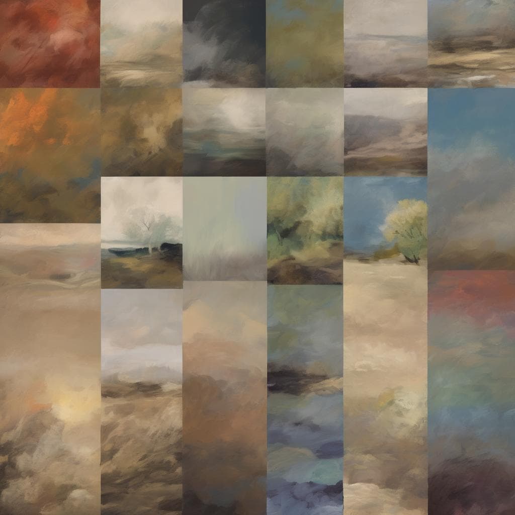 Ουρανογραφία τοπίου με ζωγραφικά εργαλεία, εμπνευσμένο από φυσικά τοπία και τοπία ως εικαστικές πηγές, δημιουργική τέχνη και καλλιτεχνική έκφραση.